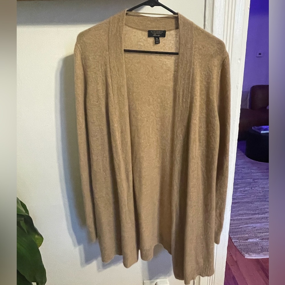 Women’s cashmere tan cardigan sweater
